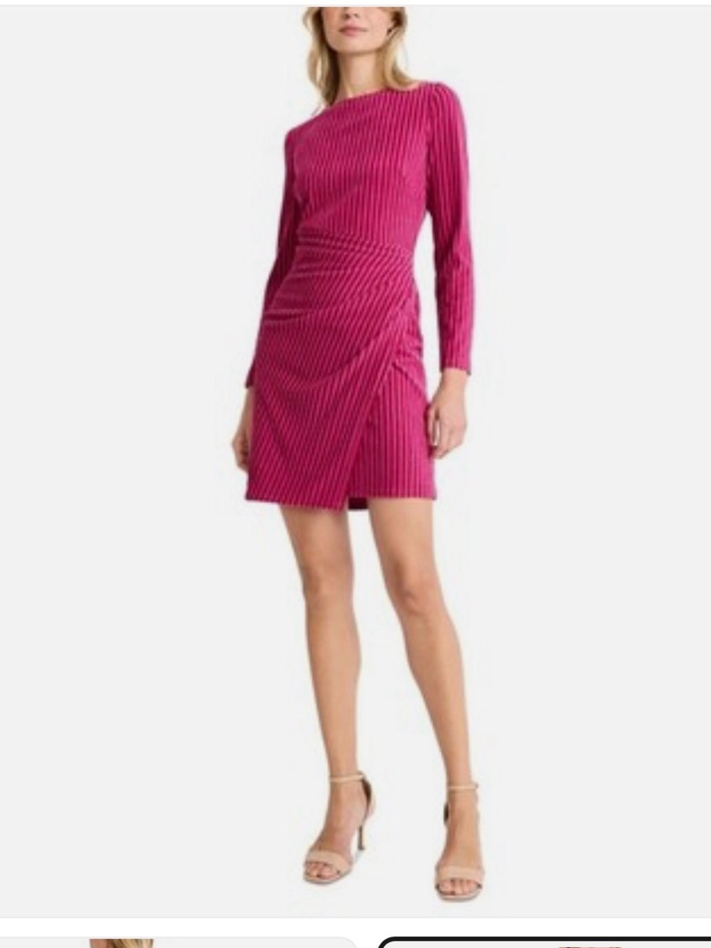 Donna Morgan | Women's Fuchsia Long-Sleeve Ruched Mini Dress